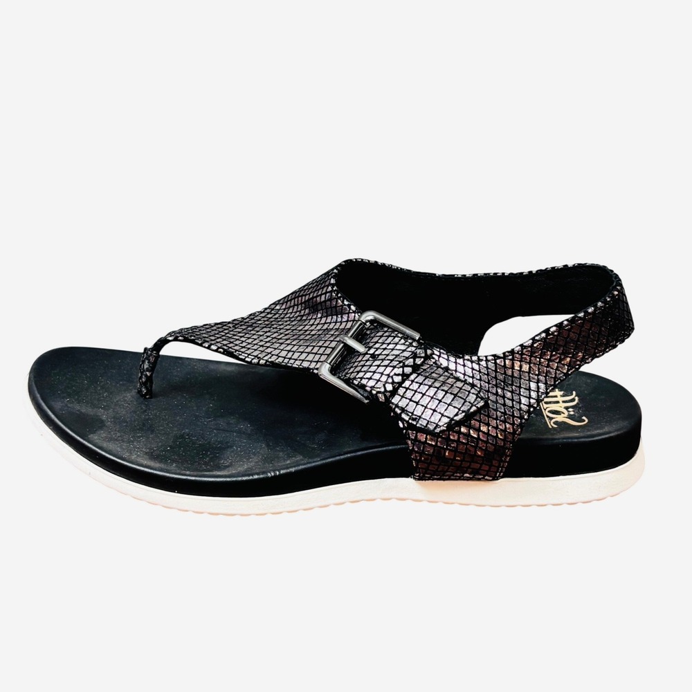 Sofft Metallic Black Snake Print Leather Slingback Thong Sandals Size 9.5M